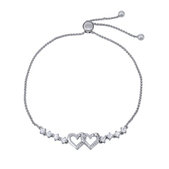 Vintage PAJ Sterling Silver 925 White Topaz Heart Slider Bracelet 4"-9" - Picture 2 of 6